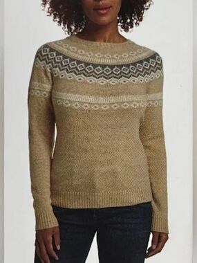 Weatherproof Tan Fair Isle Yoke Crewneck Sweater